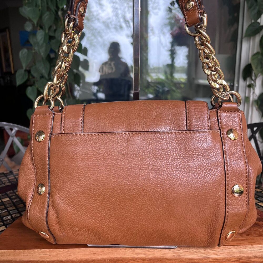 Michael Kors Delancy Brown Pebbled Leather Flap Gold Hardware Shoulder Bag EUC - Picture 9 of 15
